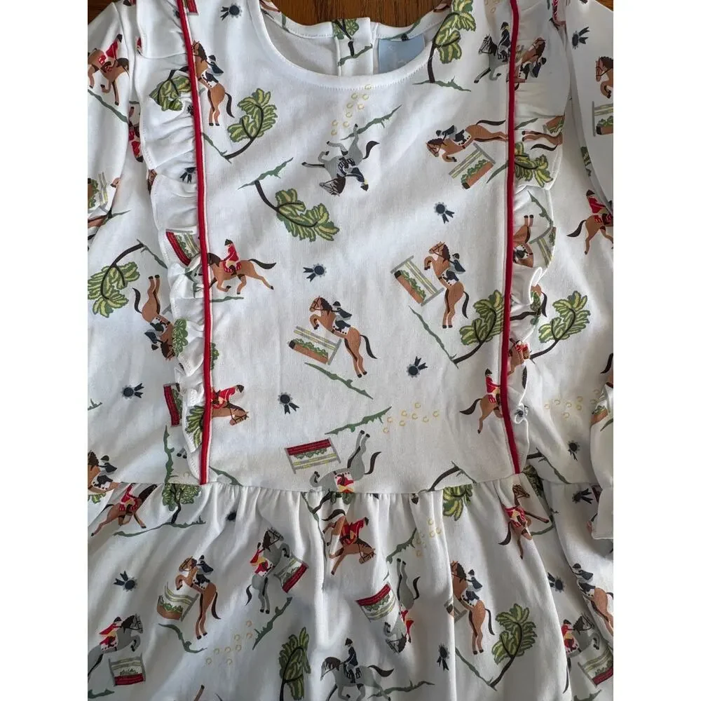 Bella Bliss Girls size 10 cotton long sleeve horse equestrian print dress Ruffle